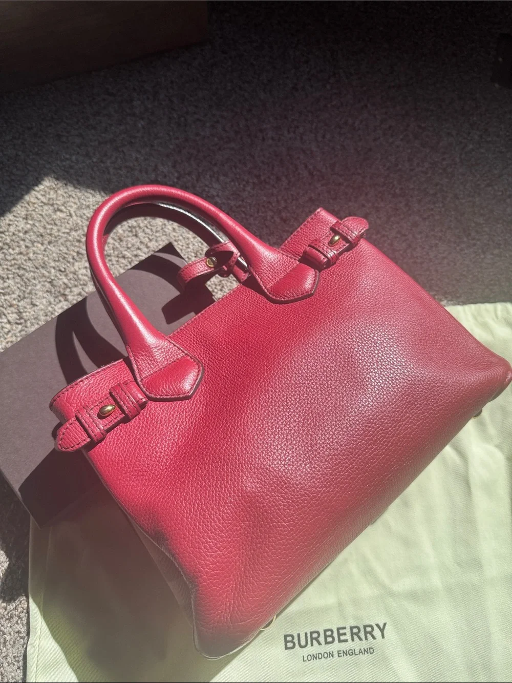 Burberry Burgundy Leather Satchel with Gold Hardware